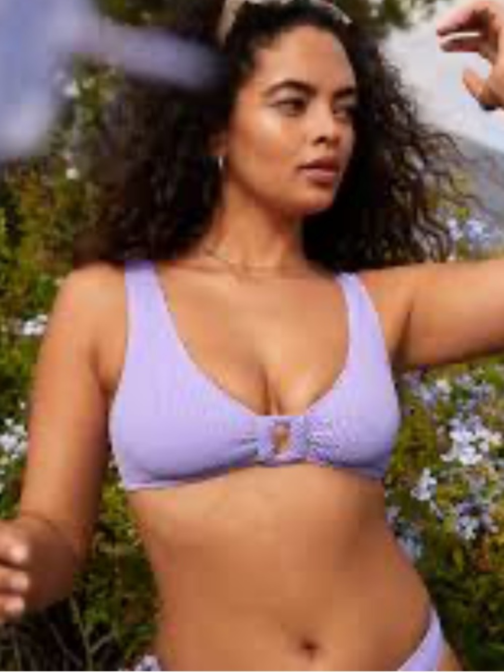 aerie Lilac Ribbed Scoop Bikini Top with Front Knot